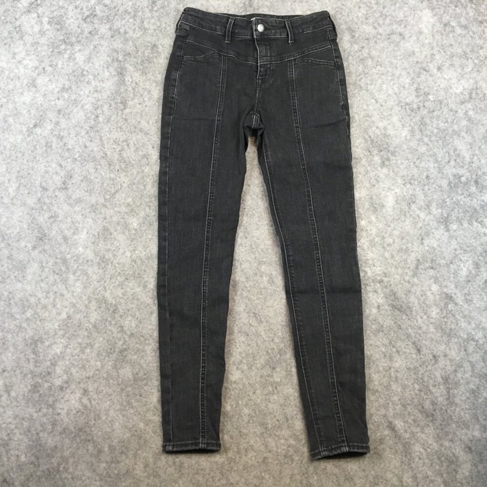 Old Navy Jean 4 Rockstar Super Skinny Mid Rise Retro 90s Style Center Seam Black